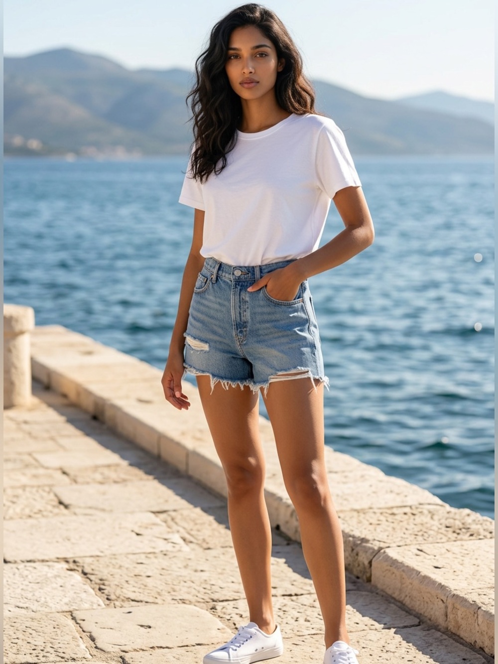 Garage Light Blue Distressed High-Rise Jean Shorts